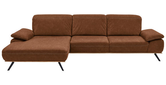 ECKSOFA in Mikrofaser Cognac  - Cognac/Beige, Natur, Holz/Textil (201/322cm) - Voleo