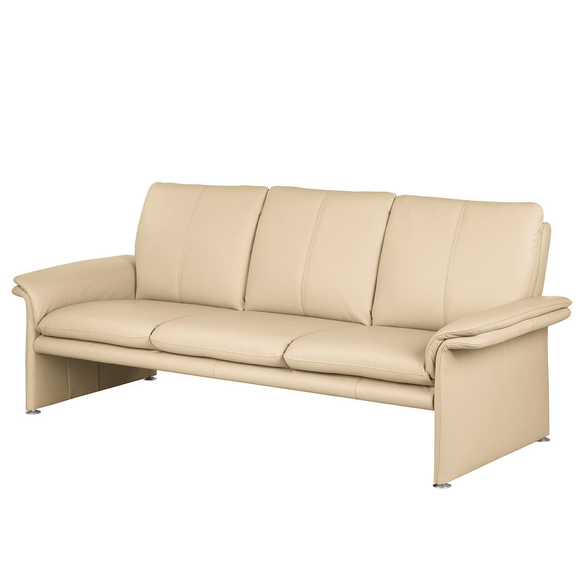 3-SITZER-SOFA Echtleder Beige  - Beige/Silberfarben, Design, Leder/Metall (214/90/88cm) - Livetastic