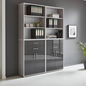 AKTENSCHRANK Grau, Anthrazit Hochglanz  - Anthrazit Hochglanz/Grau, MODERN, Holzwerkstoff (168,8/227,2/33cm) - MID.YOU