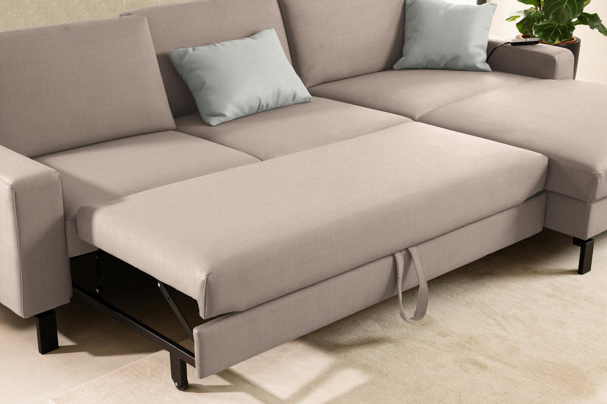 ECKSOFA Cord Taupe  - Taupe/Schwarz, Design, Textil/Metall (298/185cm) - Pure Home Lifestyle