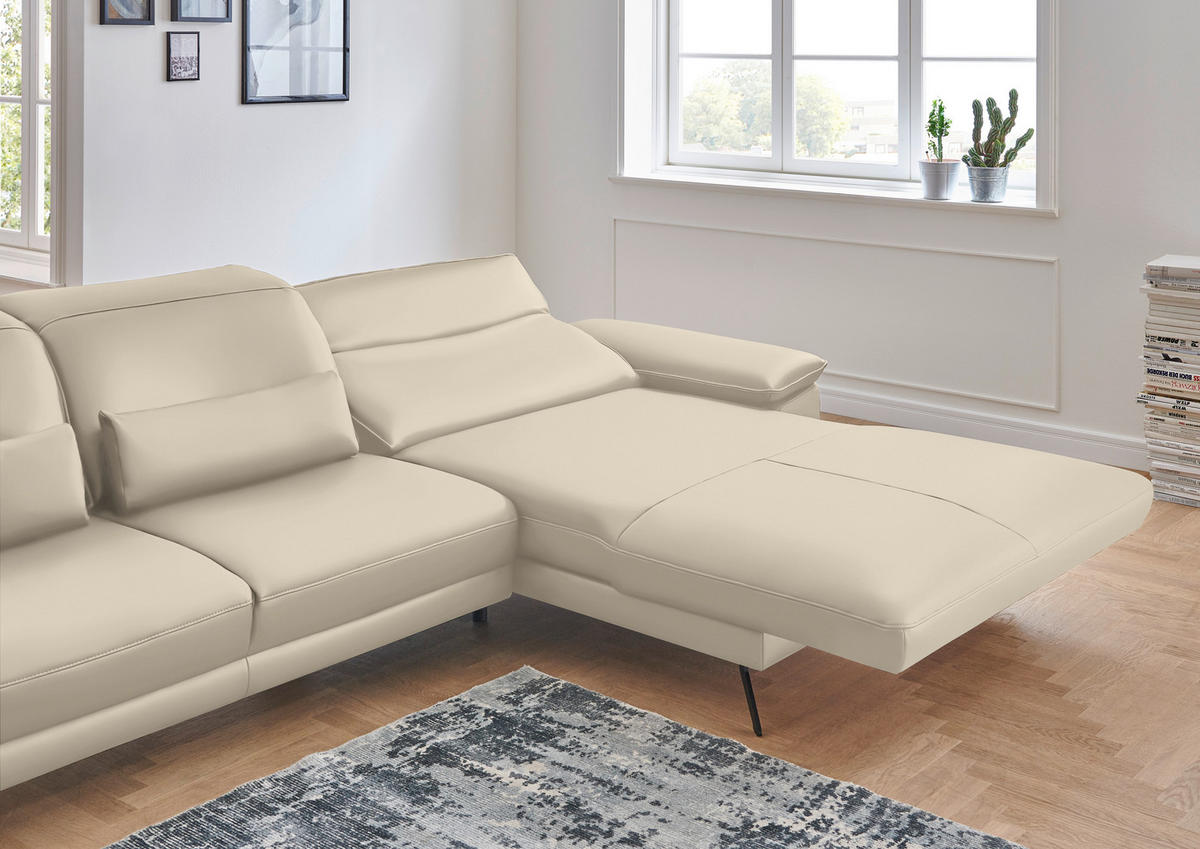 ECKSOFA in Echtleder Creme  - Creme/Schwarz, Design, Leder/Metall (328/193cm) - Dieter Knoll