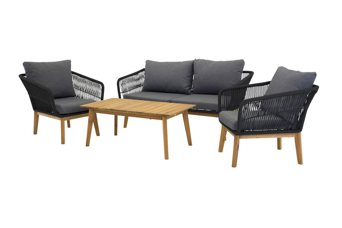 LOUNGEGARNITUR Akazie Aluminium  - Dunkelgrau/Schwarz, KONVENTIONELL, Holz/Textil (164/75null) - Gardenson