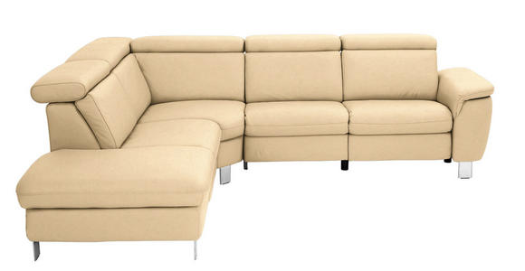 ECKSOFA in Echtleder Beige  - Beige/Alufarben, Design, Leder/Metall (242/271cm) - Cantus