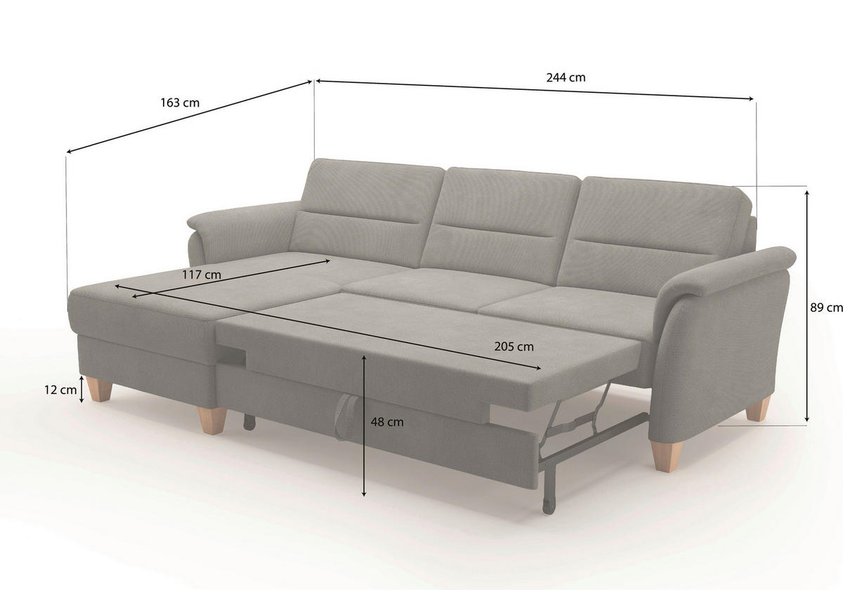 ECKSOFA in Mikrofaser Grau  - Eichefarben/Grau, Konventionell, Holz/Textil (163/244cm) - Sit & More