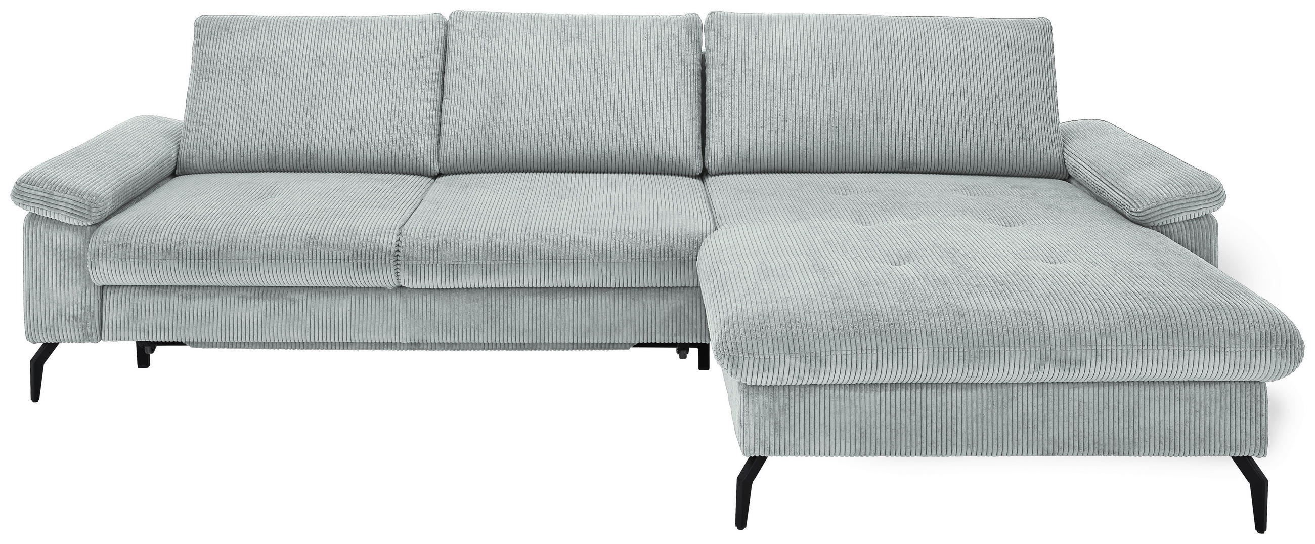 ECKSOFA inkl. Funktion Grau Cord, Velours  - Schwarz/Graphitfarben, MODERN, Textil/Metall (180/302cm) - Venda