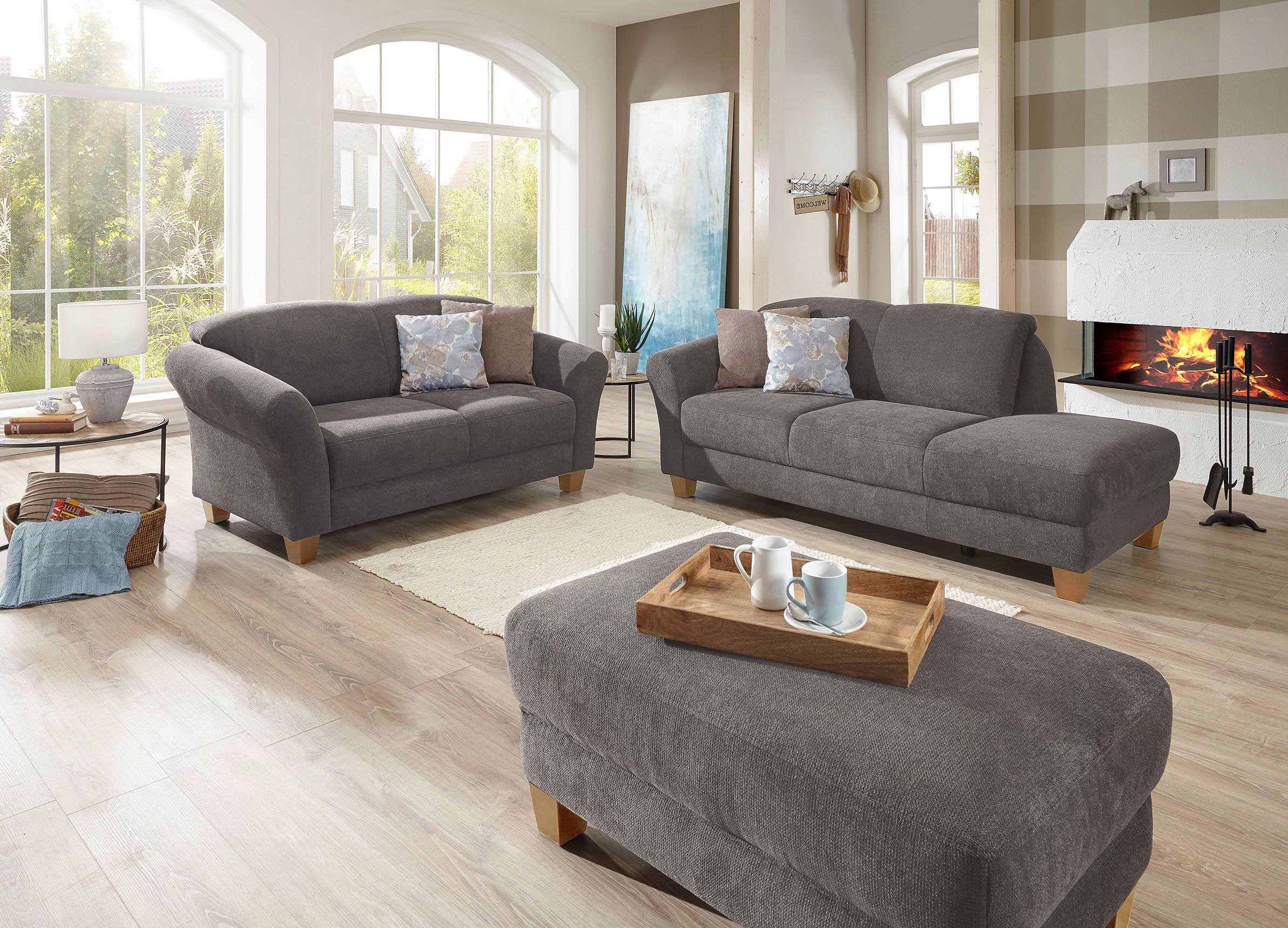 RÉCAMIERE Flachgewebe Grau  - Naturfarben/Grau, Konventionell, Holz/Textil (194/84/91cm) - Sit & More