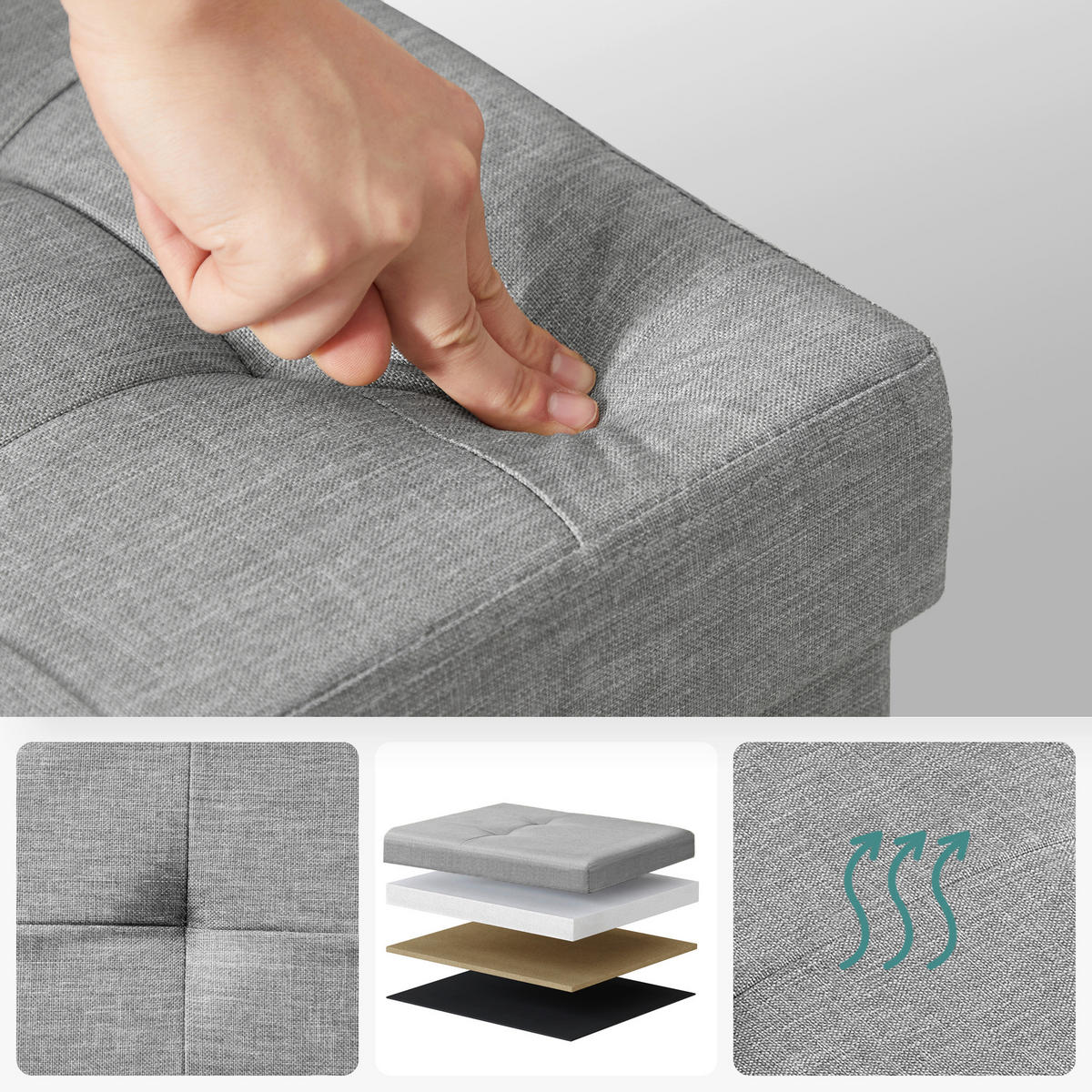 SITZBOX in Textil, Holzwerkstoff Grau  - Grau, Basics, Holzwerkstoff/Textil (110/38/38cm)
