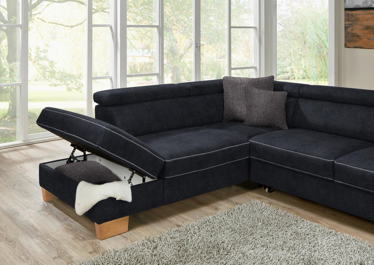 ECKSOFA in Mikrofaser Schwarz  - Eichefarben/Beige, Natur, Holz/Textil (273/226cm) - Beldomo System