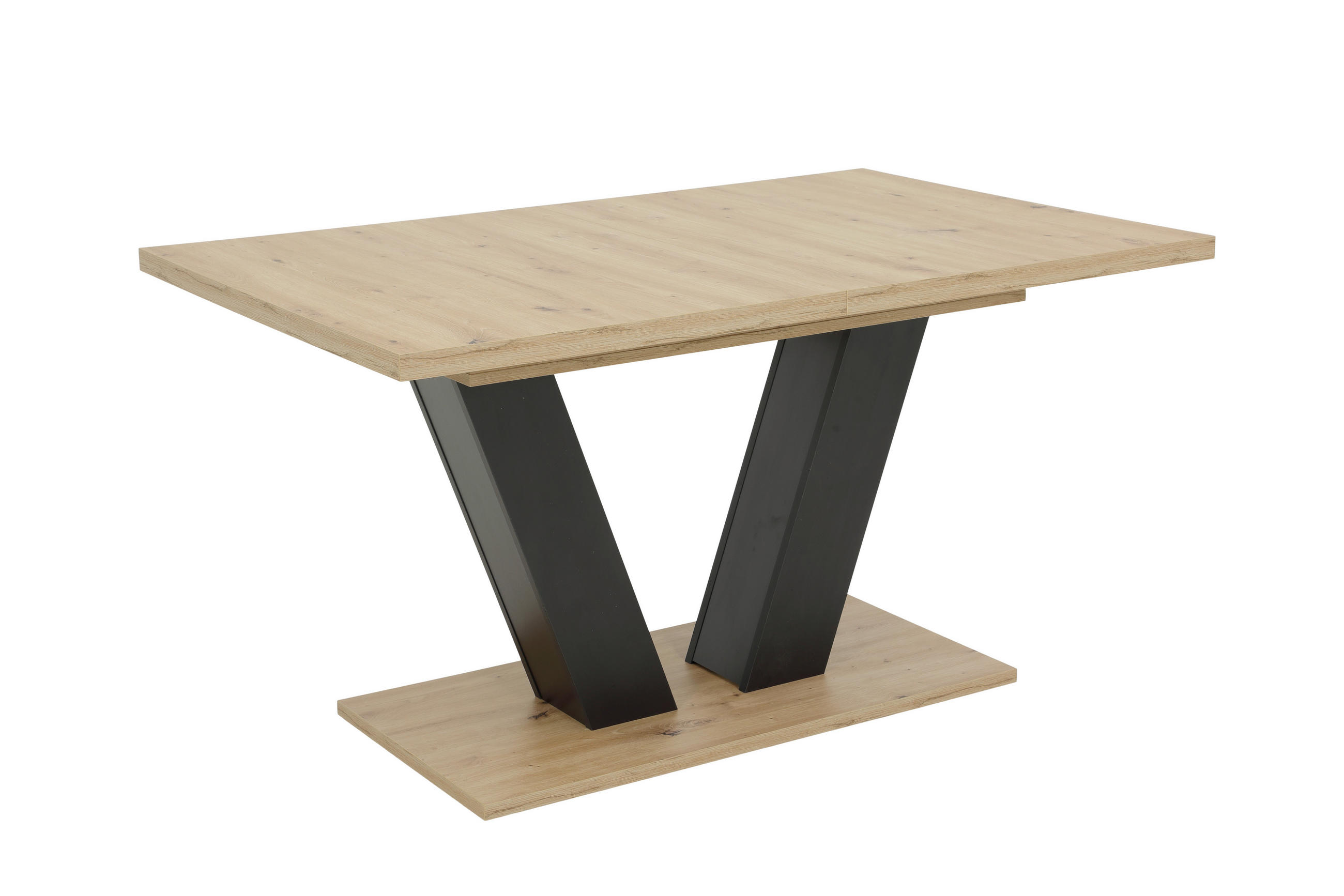 P & B Esstisch Schwarz, Eiche Artisan 76x90x140-180 cm