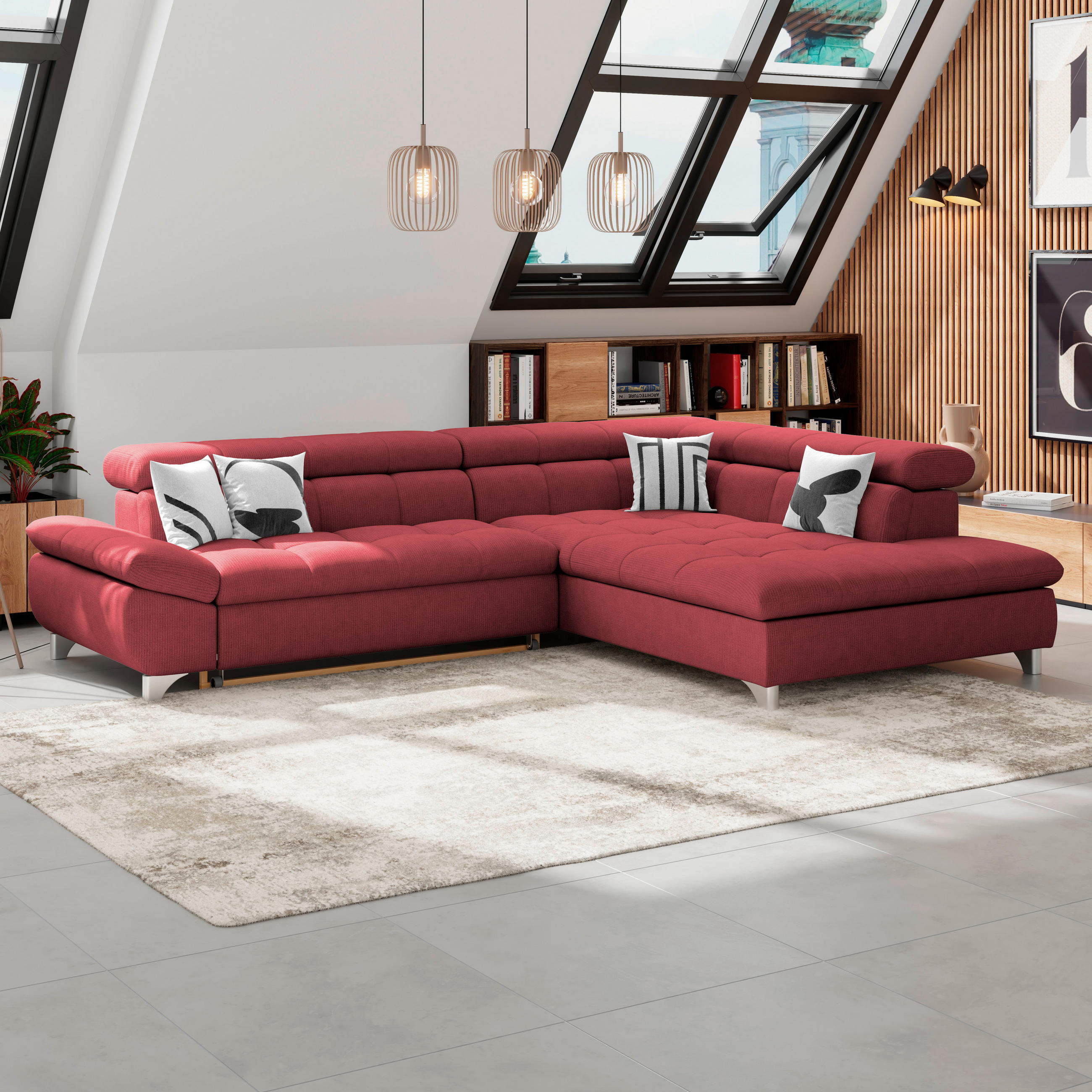 ECKSOFA Bordeaux Chenille  - Chromfarben/Bordeaux, KONVENTIONELL, Textil/Metall (312/234cm) - Livetastic