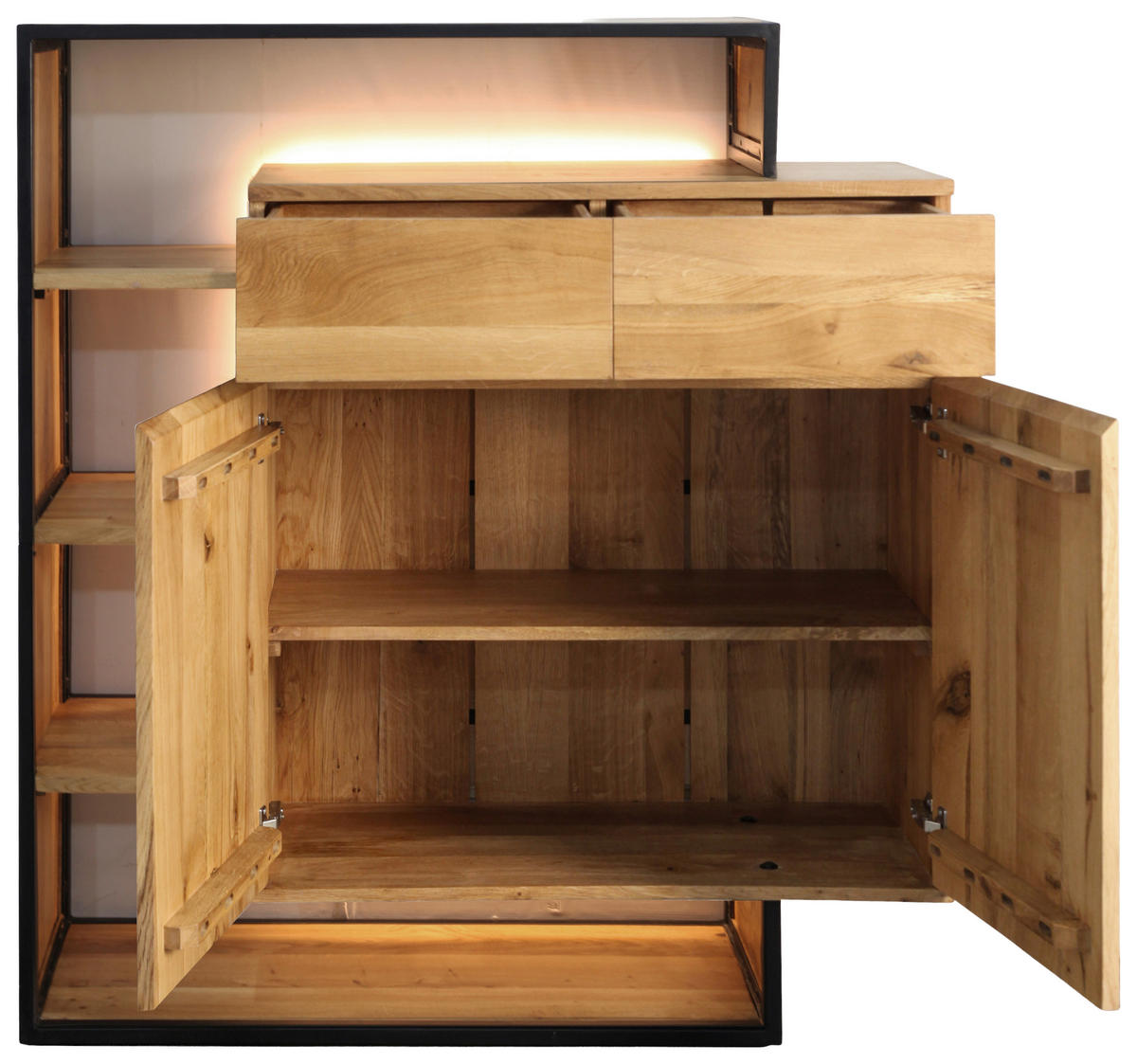 HIGHBOARD  120/130/40 cm 2 Schublade(n)  - Eichefarben/Schwarz, LIFESTYLE, Holz/Metall (120/130/40cm) - Landscape