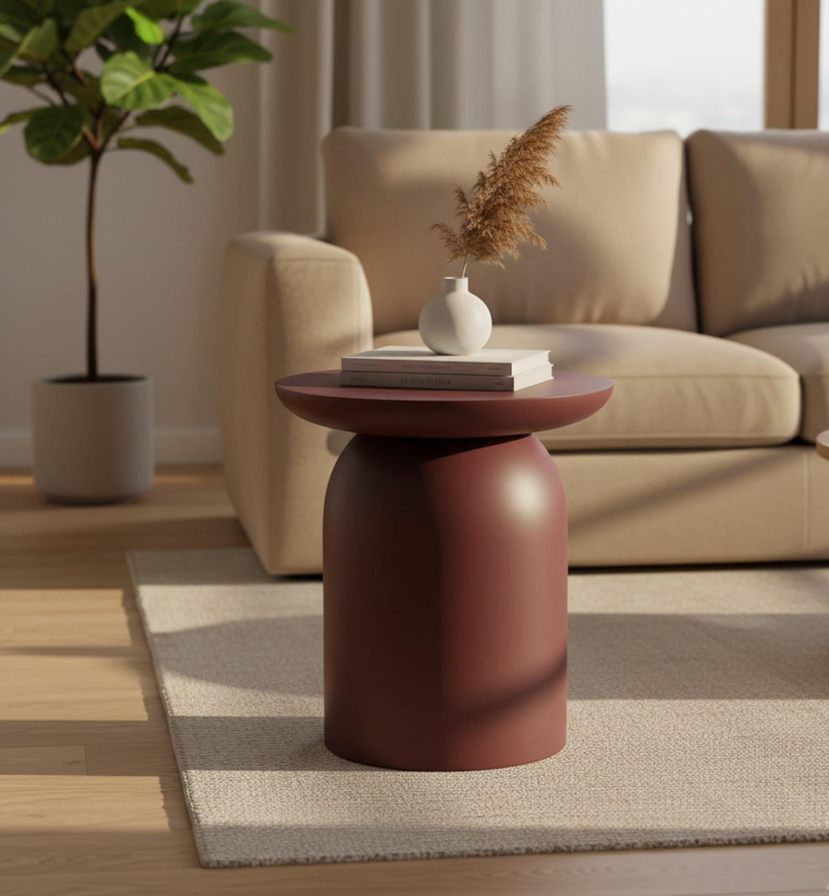 BEISTELLTISCH 50/50/55 cm Mangoholz Hartholz Bordeaux rund  - Bordeaux/Braun, Basics, Holz (50/50/55cm) - MID.YOU