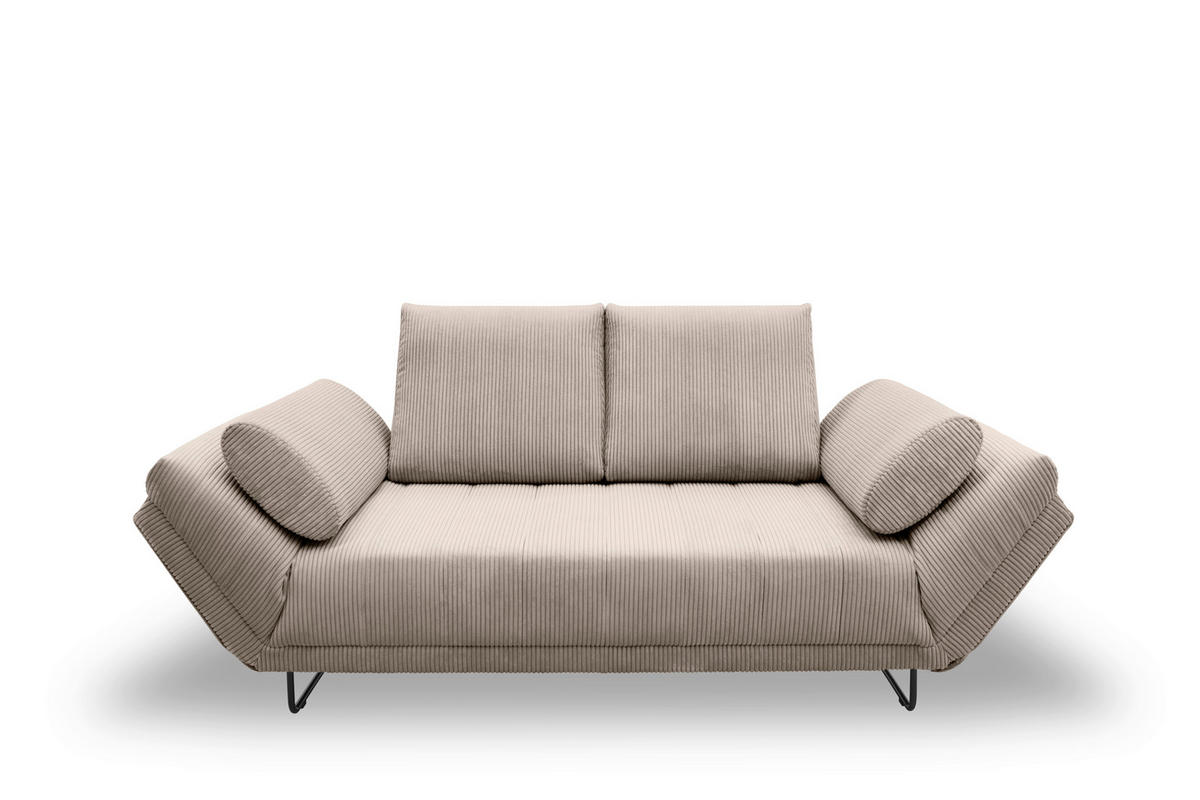 SCHLAFSOFA in Cord, Mikrofaser Taupe  - Taupe/Schwarz, Design, Textil/Metall (210/95/97cm) - MID.YOU
