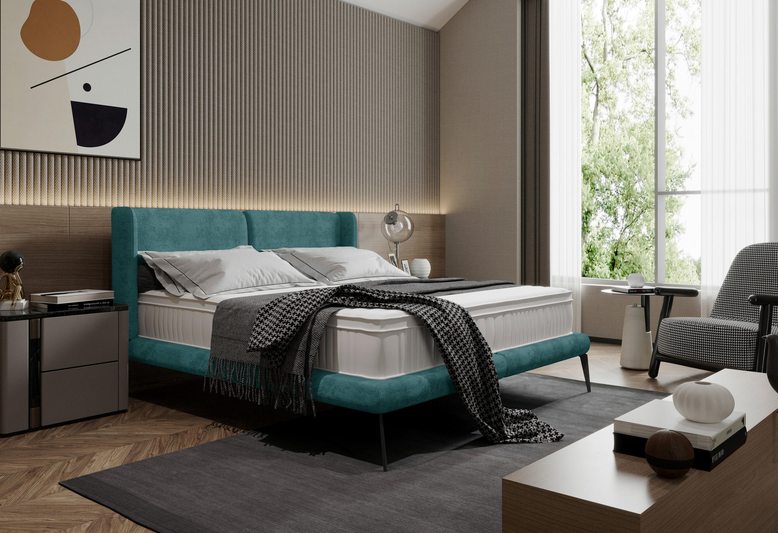 POLSTERBETT 180/200 cm  in Petrol  - Petrol/Schwarz, Modern, Textil/Metall (180/200cm) - Livetastic