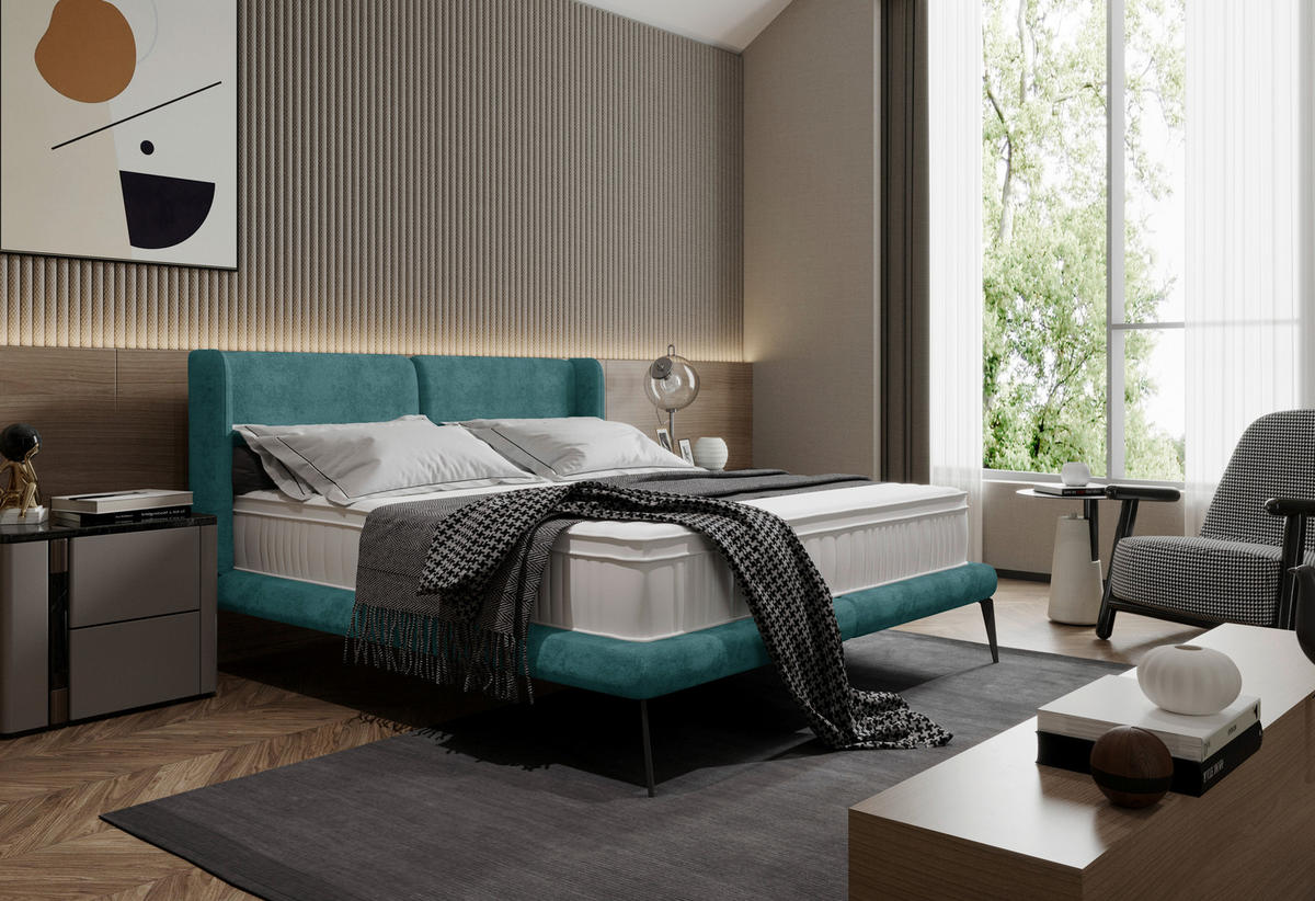 POLSTERBETT 180/200 cm  in Petrol  - Petrol/Schwarz, Modern, Textil/Metall (180/200cm) - Livetastic