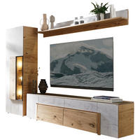 WOHNWAND  in Weiss, Eichefarben 288/194/44,6 cm  - Weiss/Eichefarben, Natur, Glas/Holz (288/194/44,6cm) - Voglauer