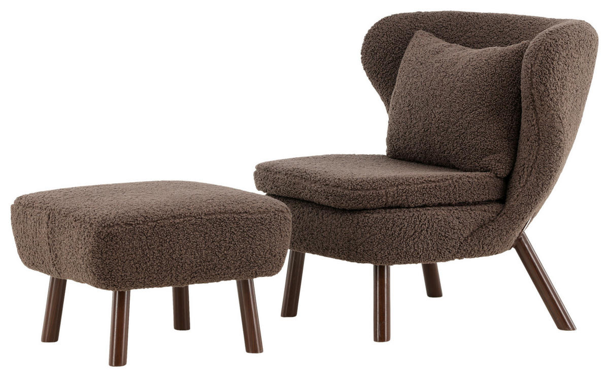 FÅTÖLJ MED FOTPALL i metall, textil brun  - brun, Design, metall/textil (60,5/80/85cm) - Livetastic