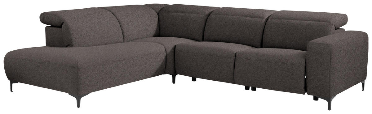ECKSOFA Dunkelbraun Flachgewebe  - Dunkelbraun/Schwarz, Design, Textil/Metall (238/290cm) - Pure Home Lifestyle