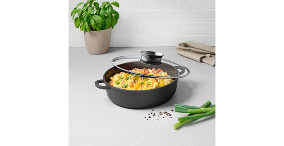 SERVIERPFANNE Greblon®-Antihaftbeschichtung  - Klar/Edelstahlfarben, Basics, Glas/Metall (28/7,5cm) - Homeware Profession.