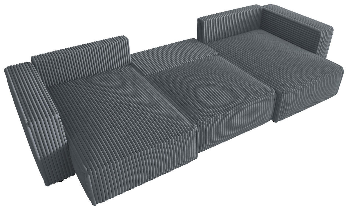 WOHNLANDSCHAFT Grau Cord  - Schwarz/Grau, MODERN, Kunststoff/Textil (153/350/153cm) - Xora