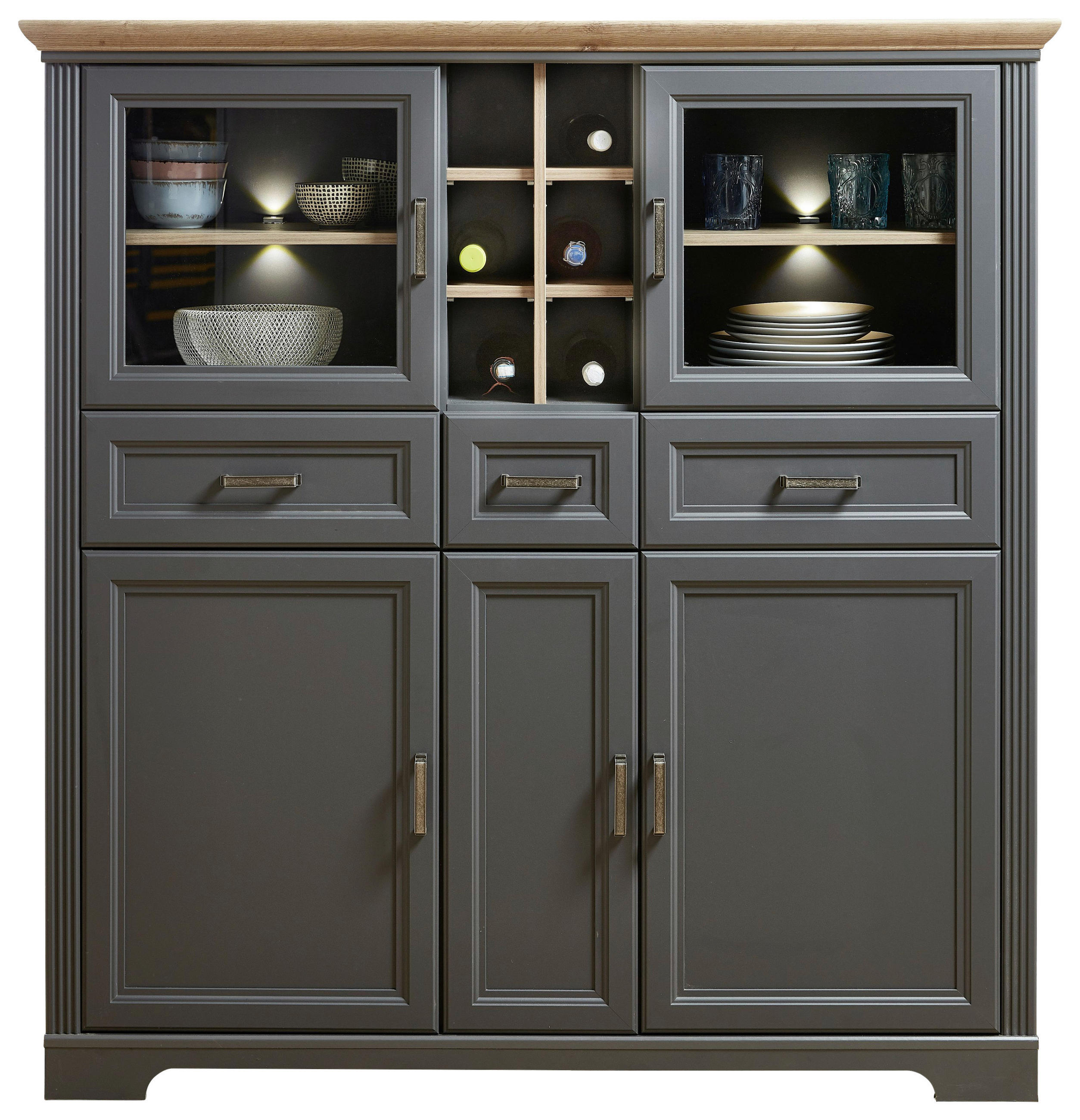 HIGHBOARD  in 143/150/42 cm  - Graphitfarben/Eiche Artisan, ROMANTIK / LANDHAUS, Holzwerkstoff/Metall (143/150/42cm) - Hom`in