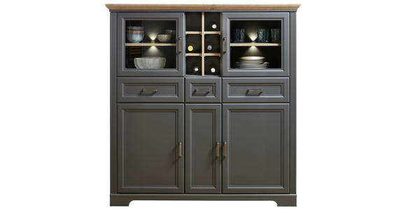 HIGHBOARD  143/150/42 cm 3 Schublade(n)  - Graphitfarben/Eiche Artisan, ROMANTIK / LANDHAUS, Holzwerkstoff/Metall (143/150/42cm) - Hom`in