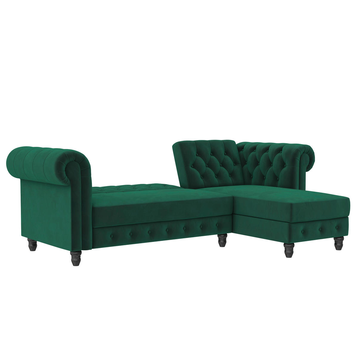 ECKSOFA FIRENZE in Velours Dunkelgrün  - Dunkelgrün/Schwarz, Basics, Holz/Textil (241/154cm) - Livetastic