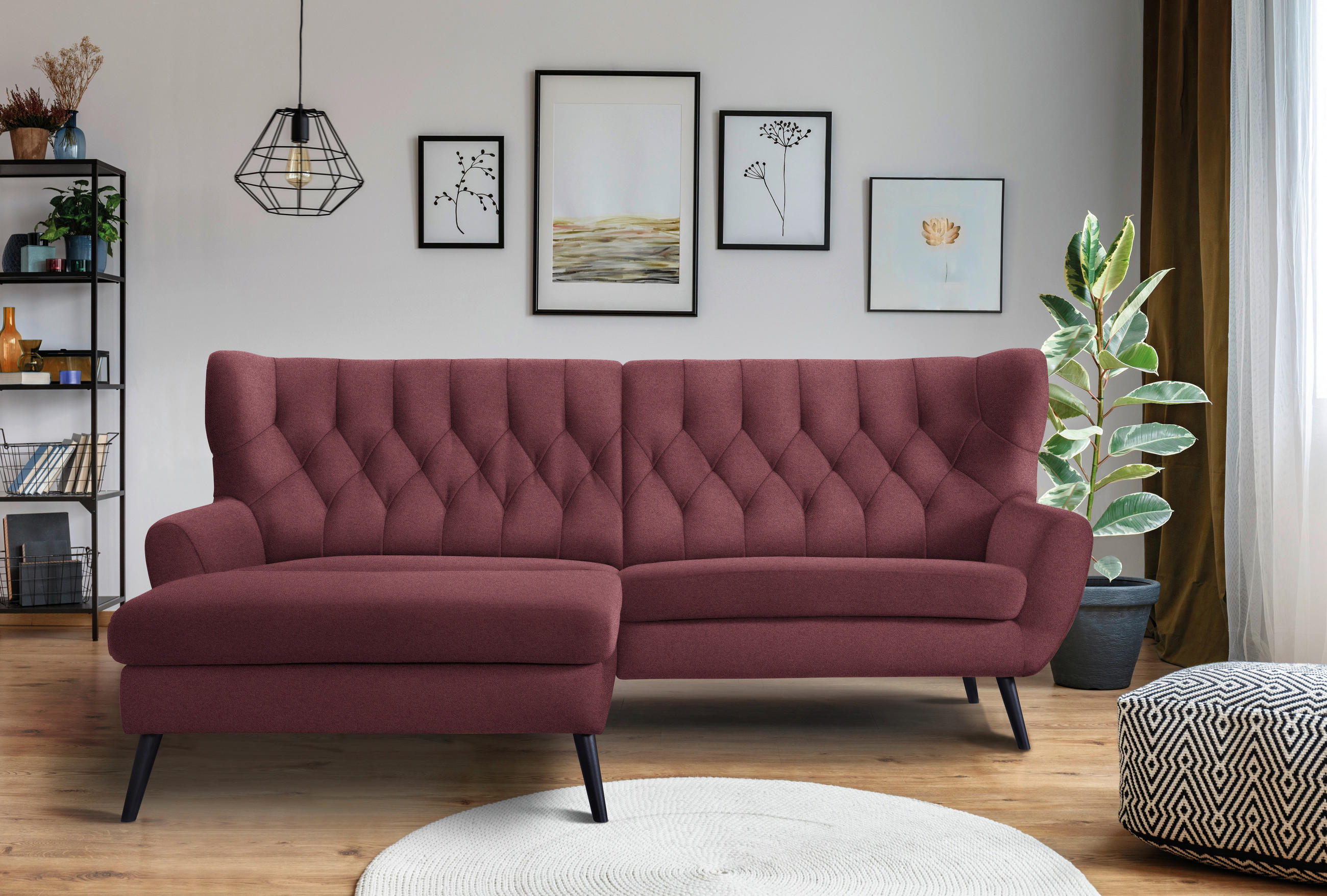 ECKSOFA in Mikrofaser Weinrot  165/237 cm  - Weinrot/Schwarz, Design, Holz/Textil (165/237cm) - Stylife