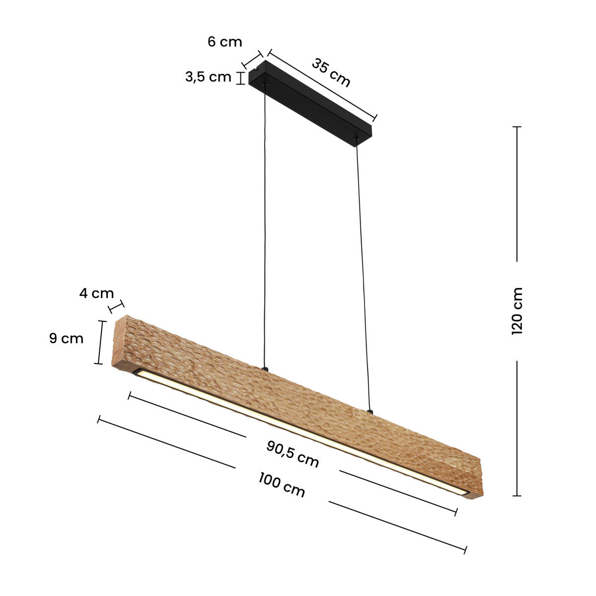 HÄNGELEUCHTE 100/6/120 cm  - Schwarz/Naturfarben, Trend, Holz/Kunststoff (100/6/120cm) - Collett's Monde