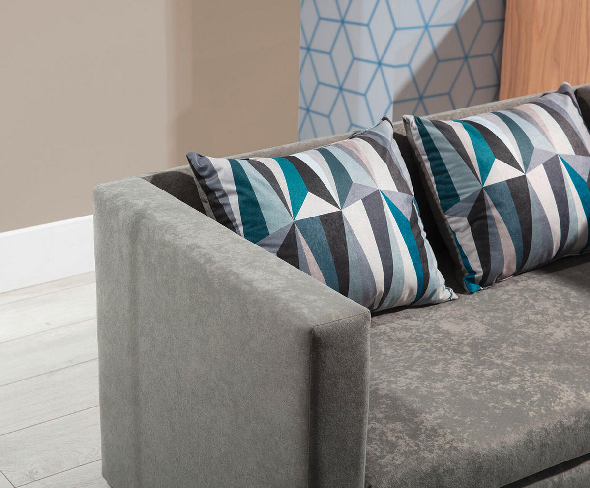 SCHLAFSOFA in Mikrovelours Blaugrau  - Blaugrau/Schwarz, Design, Kunststoff/Textil (132/62/70cm) - MID.YOU