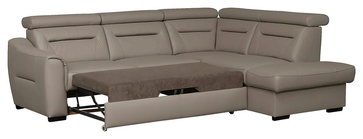 ECKSOFA Lederlook Echtleder Schlammfarben  - Wengefarben/Schlammfarben, Design, Leder/Holz (260/212cm) - Celina Home