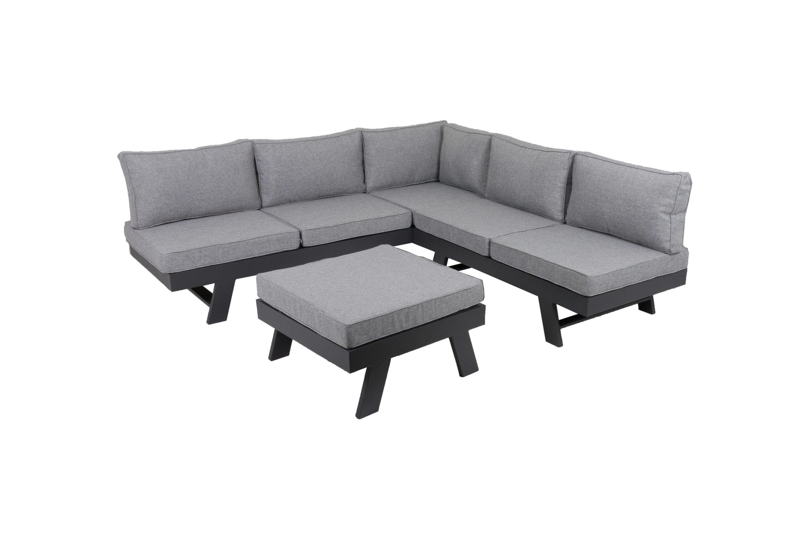 LOUNGEGARNITUR Aluminium  - Schwarz/Grau, Basics, Kunststoff/Textil (313/62/174cm) - Gardenson