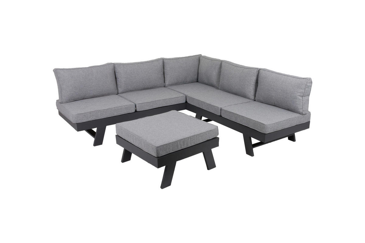 LOUNGEGARNITUR 3-teilig   Aluminium  - Schwarz/Grau, Basics, Kunststoff/Textil - Gardenson