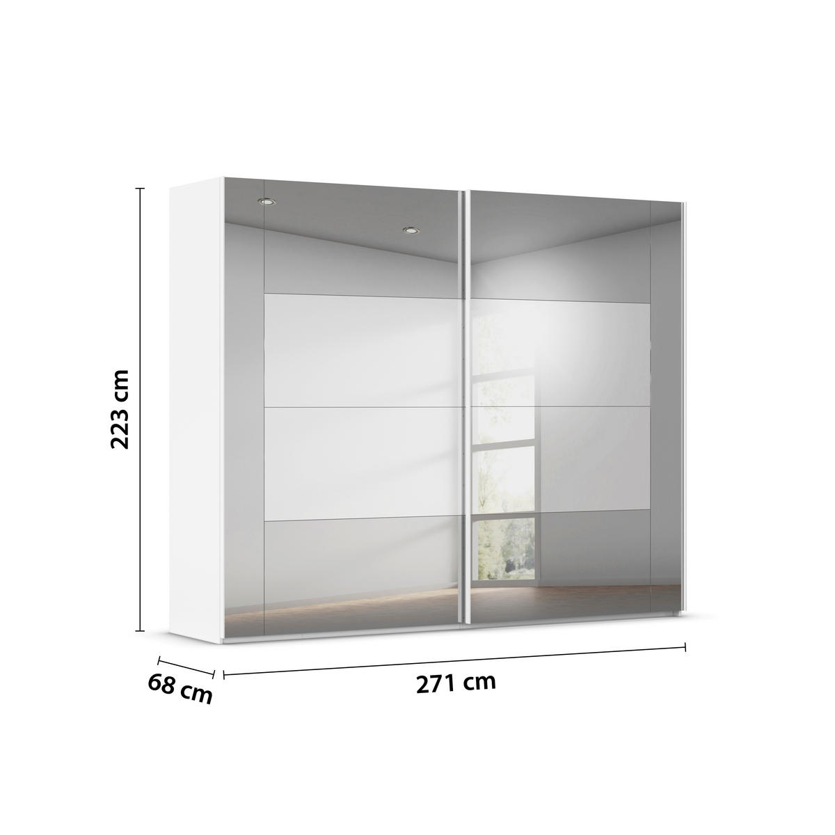SCHWEBETÜRENSCHRANK 271/223/68 cm 2-türig Weiß  - Weiß, Design, Glas/Holzwerkstoff (271/223/68cm) - Xora