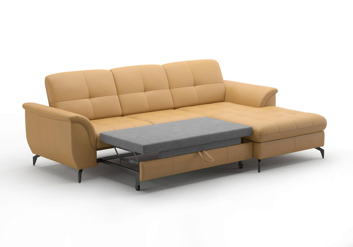 ECKSOFA in Vliesstoff Kombination Echtleder/Stoff Currygelb  - Currygelb/Schwarz, Modern, Leder/Textil (262/164cm) - Sit & More