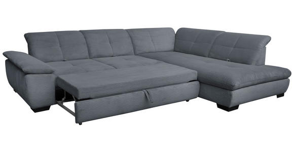 ECKSOFA in Cord Grau  - Schwarz/Grau, Design, Textil/Metall (313/242cm) - Xora