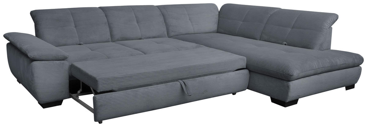 ECKSOFA in Cord Grau  - Schwarz/Grau, Design, Textil/Metall (313/242cm) - Xora
