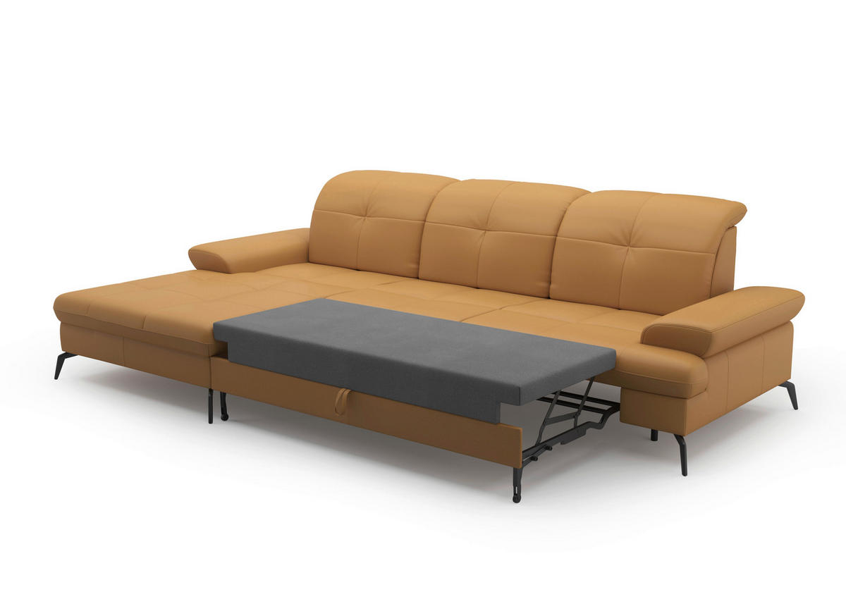 ECKSOFA in Vliesstoff Kombination Echtleder/Stoff Currygelb  - Currygelb/Schwarz, Konventionell, Leder/Textil (185/279cm) - Sit & More