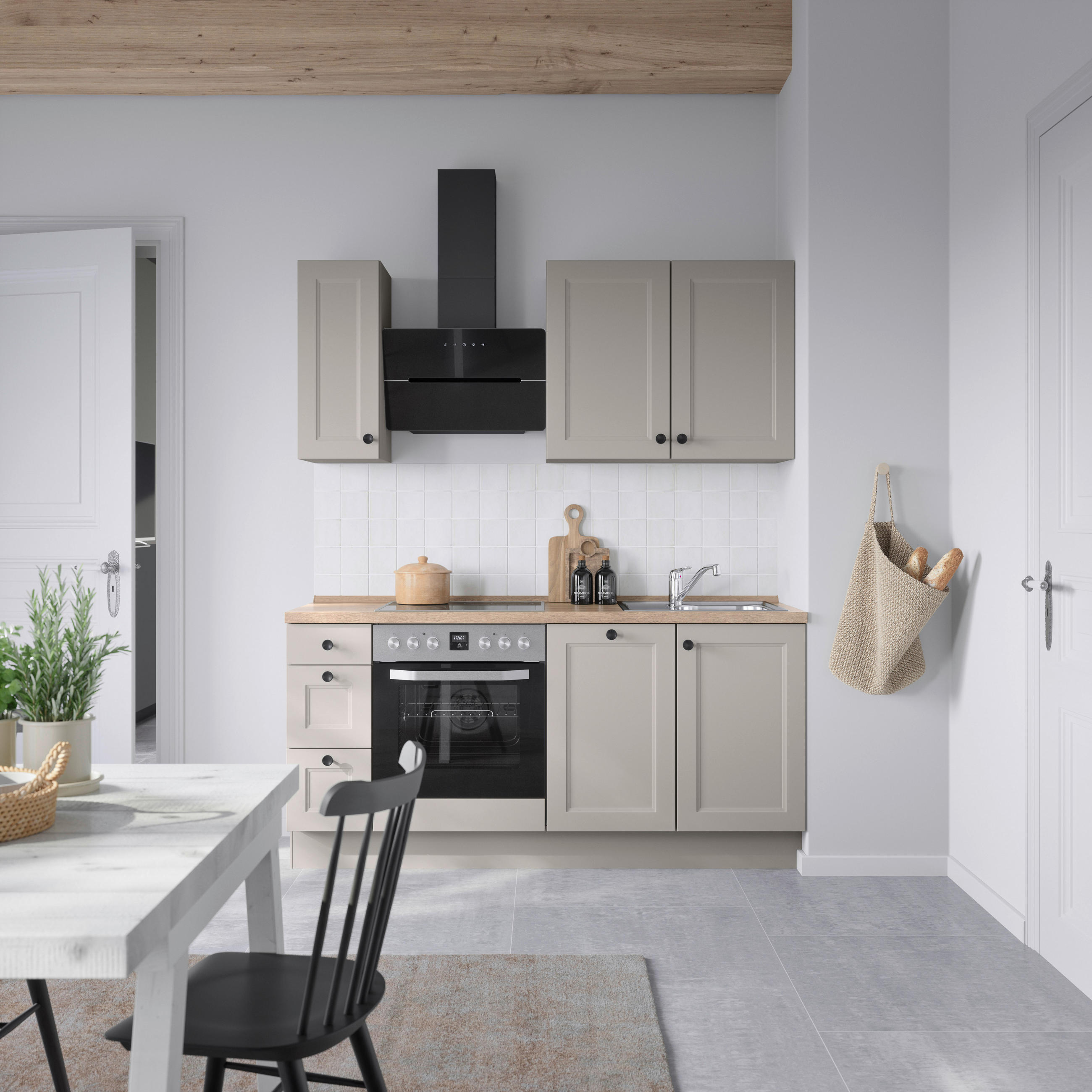 KÜCHENBLOCK 180 cm   in Grau, Eiche dunkel  - Eiche dunkel/Schwarz, MODERN, Holzwerkstoff/Metall (180cm) - Nobilia