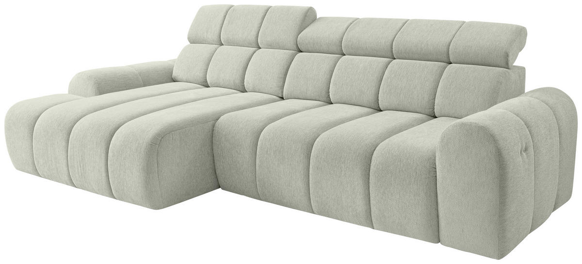 ECKSOFA Naturfarben Chenille Bettkasten, Rücken echt, Relaxfunktion, Kopfteilverstellung  - Schwarz/Naturfarben, Design, Kunststoff/Textil (152/290cm) - Stylife