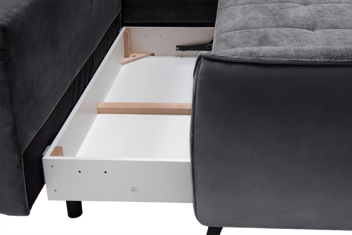 ECKSOFA in Struktur Graphitfarben, Grau  - Graphitfarben/Schwarz, Design, Textil/Metall (282/187cm) - Livetastic