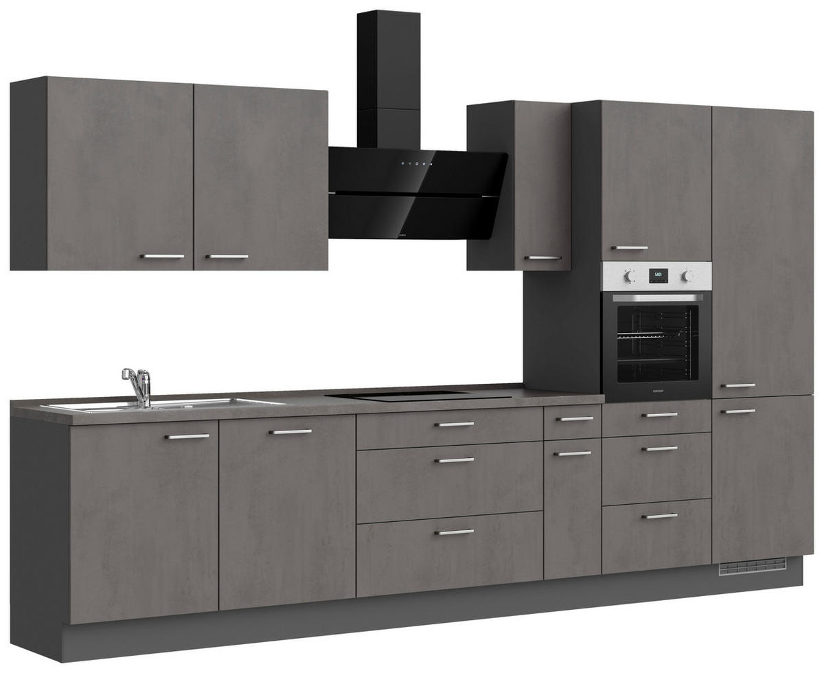 KÜCHENBLOCK Riva 360 cm  in Schieferfarben  - Schieferfarben/Edelstahlfarben, MODERN, Holzwerkstoff/Metall (360cm) - Nobilia