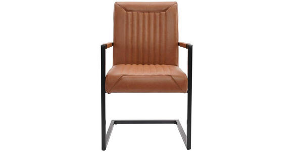 ARMLEHNSTUHL in Eisen Echtleder pigmentiert - Cognac/Schwarz, Design, Leder/Metall (55/91/64cm) - Ambia Home