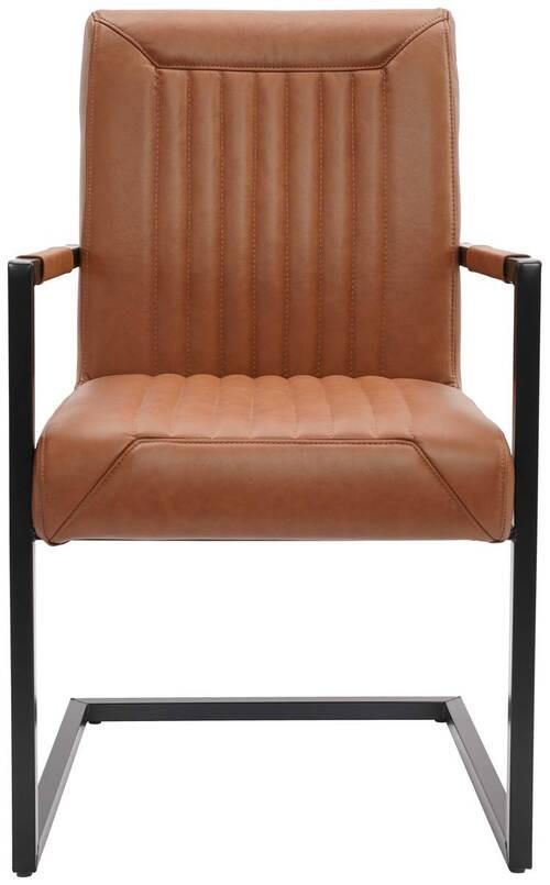 ARMLEHNSTUHL  in Eisen Echtleder pigmentiert  - Cognac/Schwarz, Design, Leder/Metall (55/91/64cm) - Ambia Home