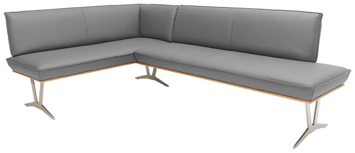 ECKBANK in Holz, Metall, Leder Grau  - Edelstahlfarben/Beige, Design, Leder/Holz (152/257cm) - Ambiente
