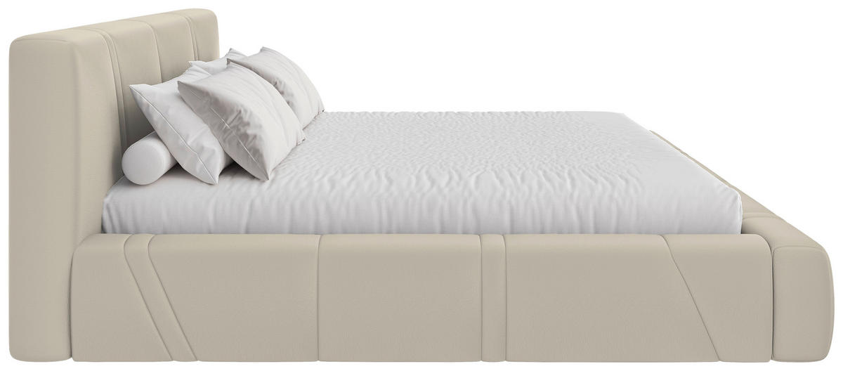 POLSTERBETT 180/200 cm,  in Beige, gepolstertes Kopfteil, Lattenrost, Bettkasten,  - Beige/Schwarz, Design, Holz/Kunststoff (180/200cm) - Chameo