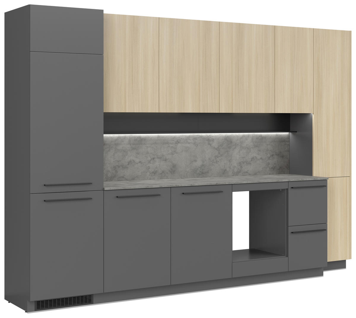 KÜCHENBLOCK 345 cm   in Graphitfarben, Eichefarben  - Eichefarben/Schwarz, Basics, Holzwerkstoff/Kunststoff (345cm) - Visiona