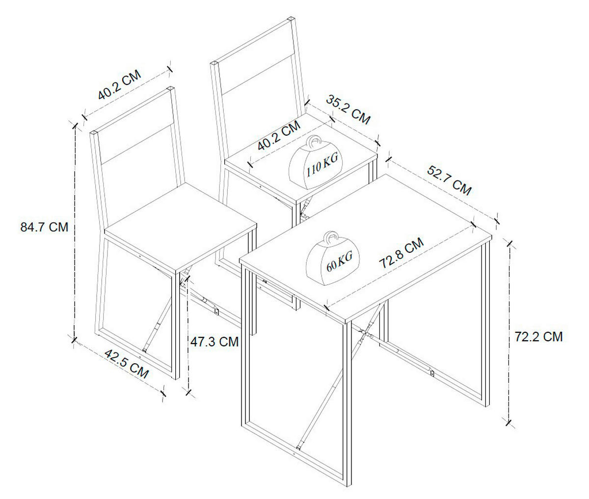 ESSTISCH in Holzwerkstoff 72,8/52,7/84,7 cm   - Schwarz/Weiß, Design, Holzwerkstoff/Metall (72,8/52,7/84,7cm) - MID.YOU