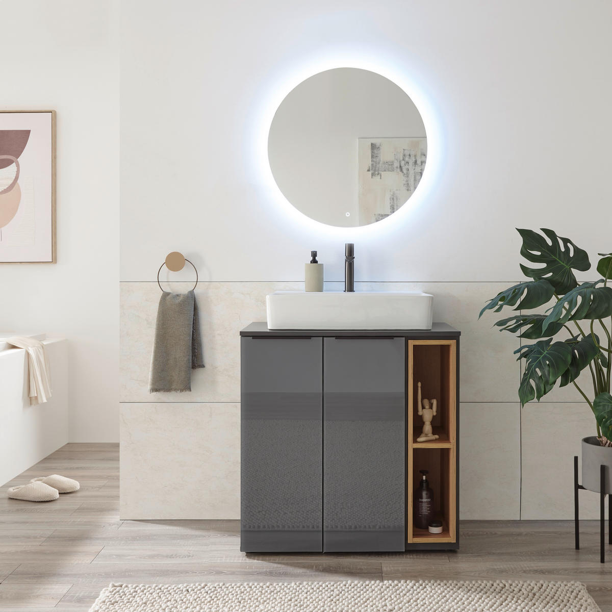 MOSDÓ ALATTI SZEKRÉNY 80/81,5/47 cm  - tölgyfa színű/fekete, Design, műanyag/faalapú anyag (80/81,5/47cm) - home24