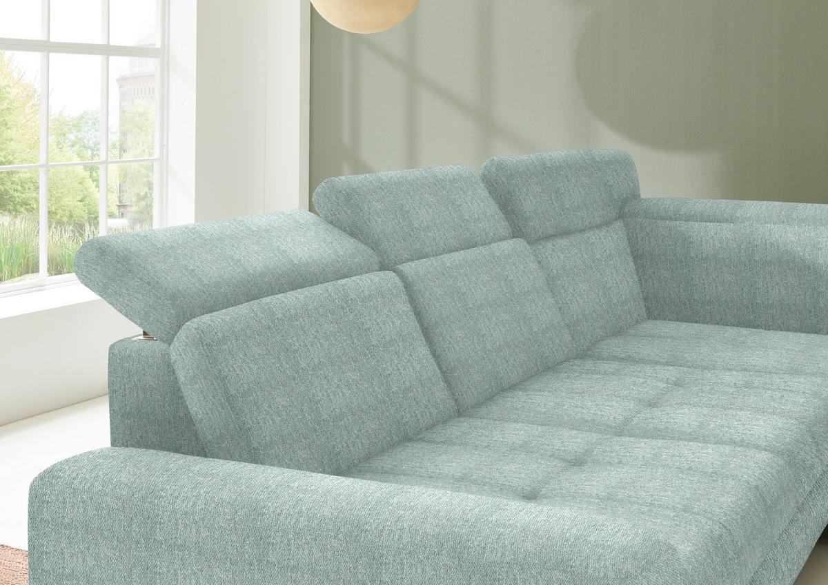 ECKSOFA in Chenille Mintgrün  - Schwarz/Mintgrün, Design, Textil/Metall (310/220cm) - Beldomo Style